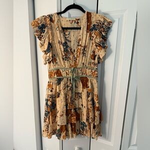 Ulla Johnson Tan Brown Pleated Ruffled Mini Sundress
